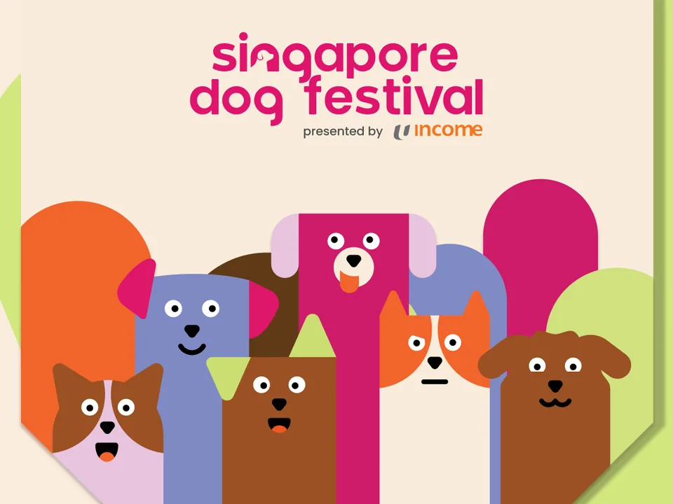 A cream Singapore Dog Festival tote bag printed with the festival's cartoon dogs